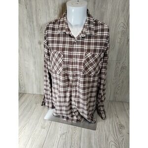 Haband Casual Joe L Men's Brown Flannel Long Sleeve Shirt Pearl Snaps Pockets